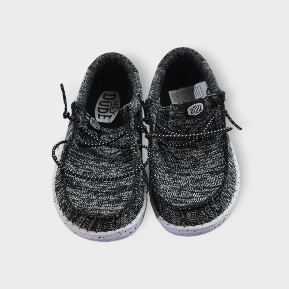 Hey Dude Wally Stretch Toddler Shoes Sz 8 Black White Lace Up Round Toe Sneakers - Picture 3 of 8